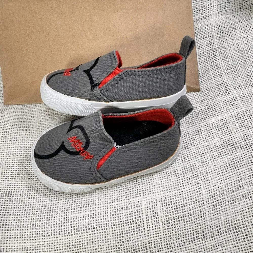Disney Mickey Mouse Toddler Shoes Size 4 Gray Slip On Sneakers Boys‎ Girls